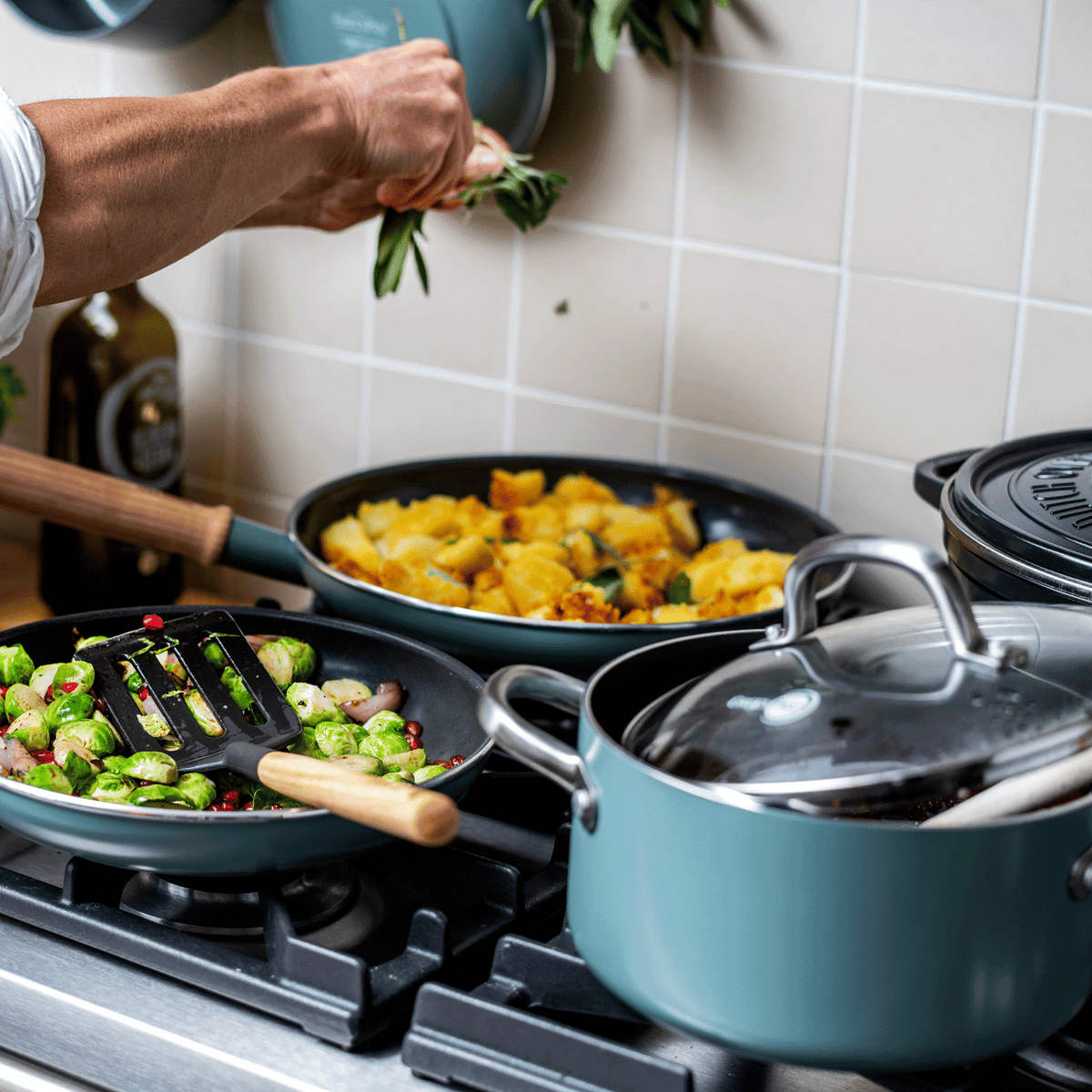 Mayflower 3-delige braadpannenset Scandinavisch blauw koken